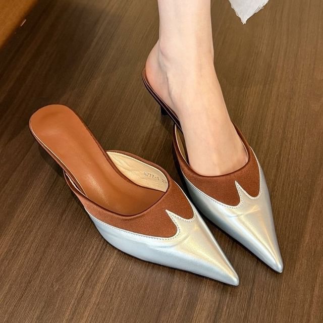 Toe Pointed Kitten Tone Two Mules Heel
