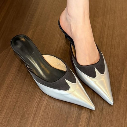 Toe Pointed Kitten Tone Two Mules Heel
