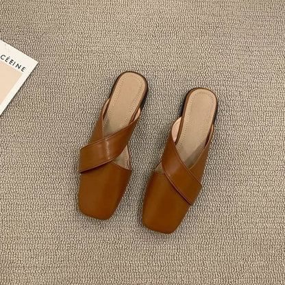 Square Cross Criss Toe Mules