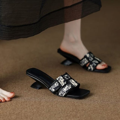 Sandals Woven Heel Print Slide Wedge
