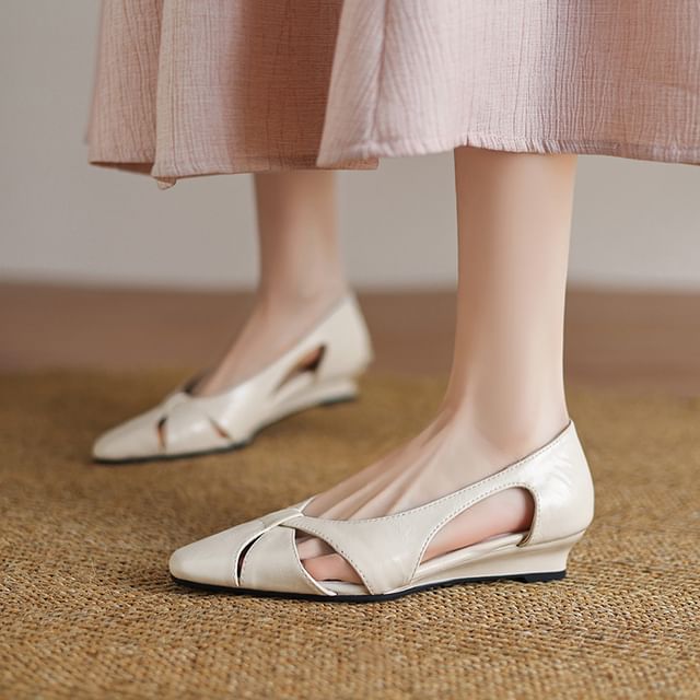 Wedge Heel Plain Cutout Faux Leather Sandals