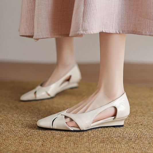 Wedge Heel Plain Cutout Faux Leather Sandals