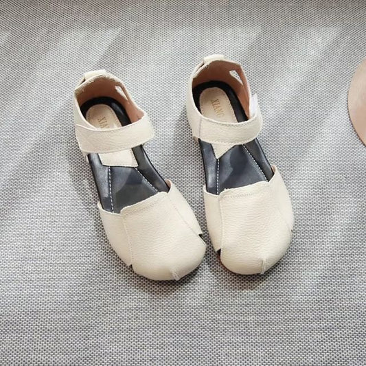 Adhesive Strap Plain Cutout Genuine Leather Sandals