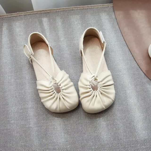 Plain Cutout Ruched Faux Leather Sandals