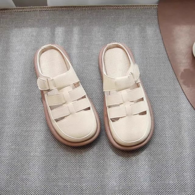 Plain Cutout Faux Leather Mules