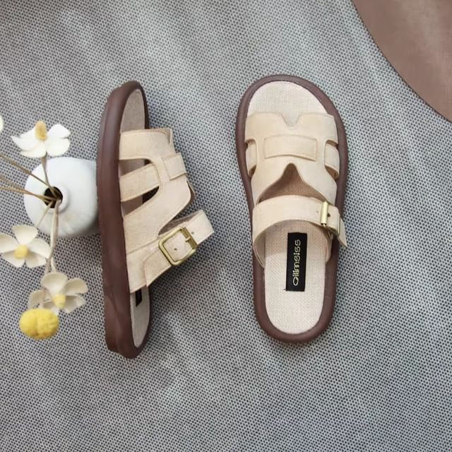 Plain Cutout Buckled Faux Suede Sandals