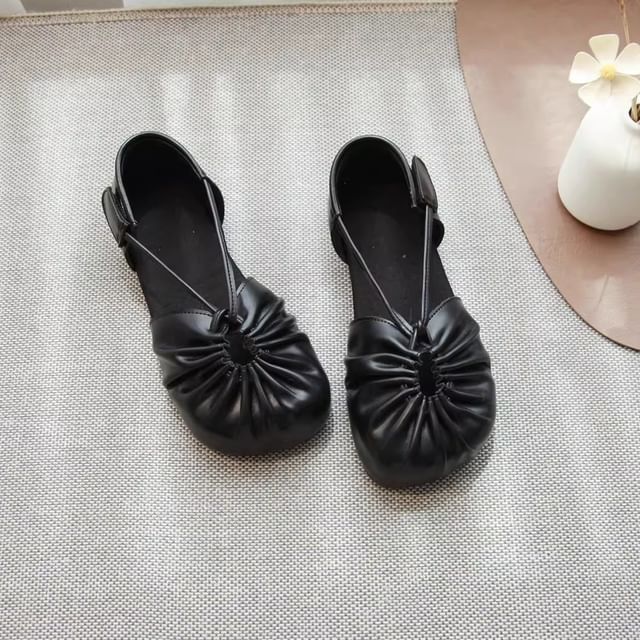 Plain Cutout Ruched Faux Leather Sandals