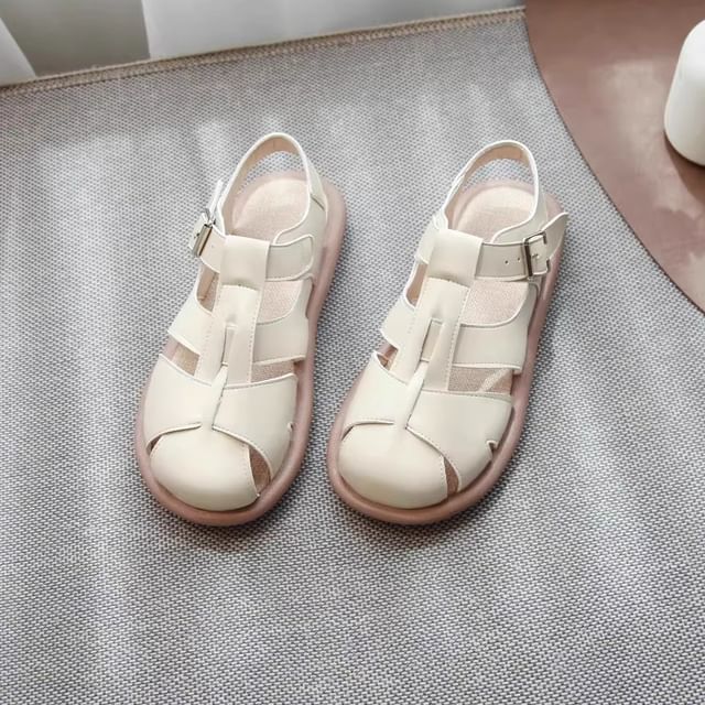 Plain Faux Leather Slingback Gladiator Sandals