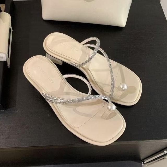 Low Heel Faux Pearl Sandals