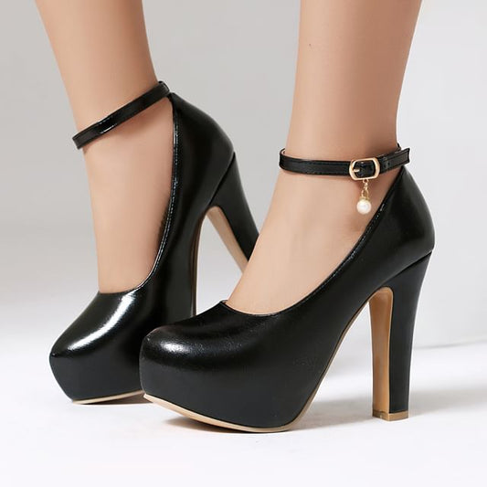 Platform Chunky Heel Faux Pearl Buckled Sandals