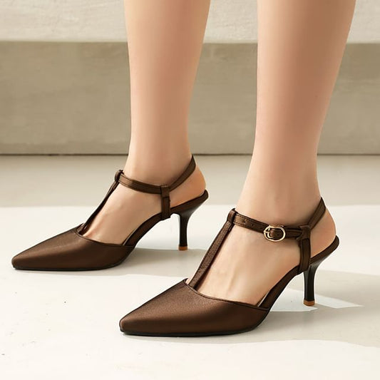 Pointy T-Strap High Heel Sandals