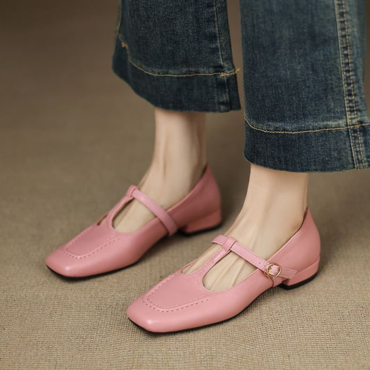 Square-Toe T-Strap Sandals