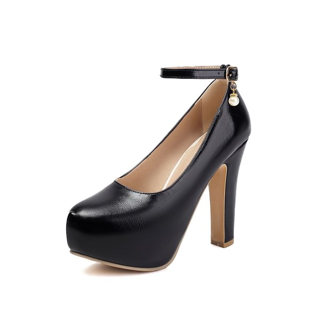 Platform Chunky Heel Faux Pearl Buckled Sandals
