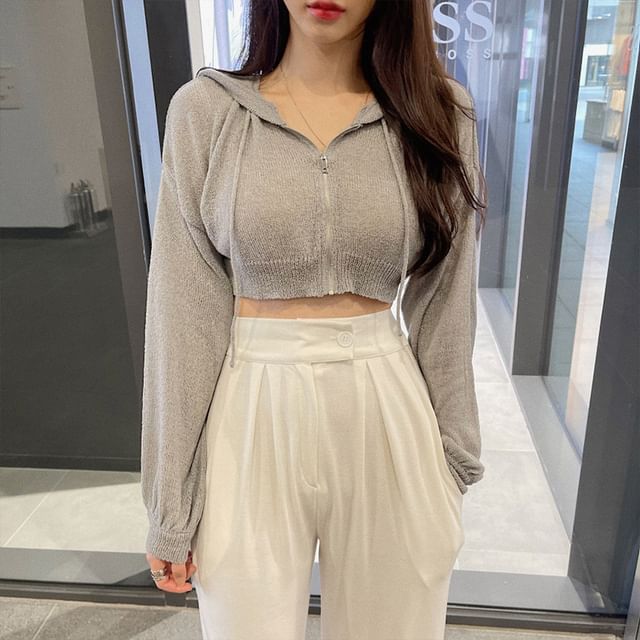 Zip-Up Crop Cardigan
