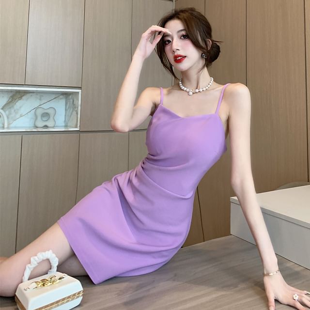 Spaghetti Strap Plain Mini Bodycon Dress