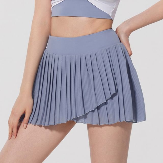 Asymmetrical Pleated Slit Sports Skirt - High Rise