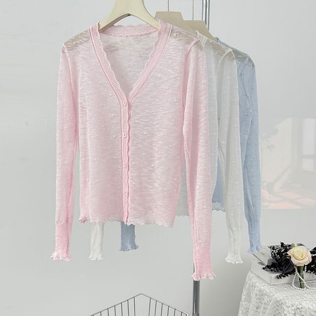 V-Neck Dotted Sheer Cardigan