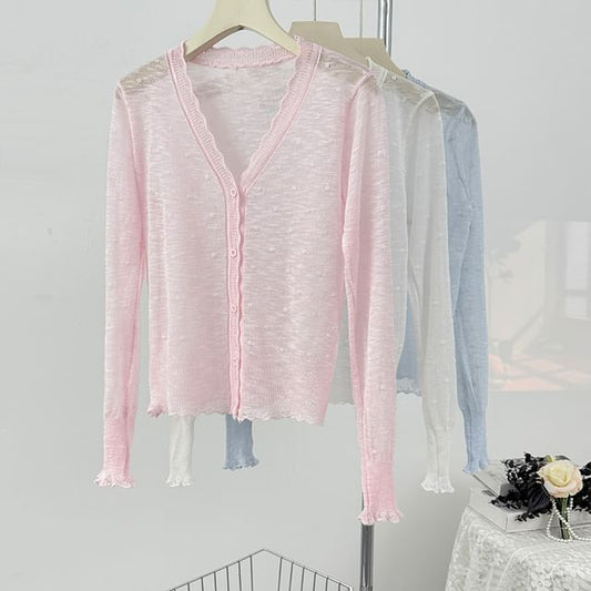 V-Neck Dotted Sheer Cardigan