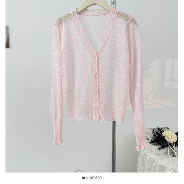 V-Neck Dotted Sheer Cardigan