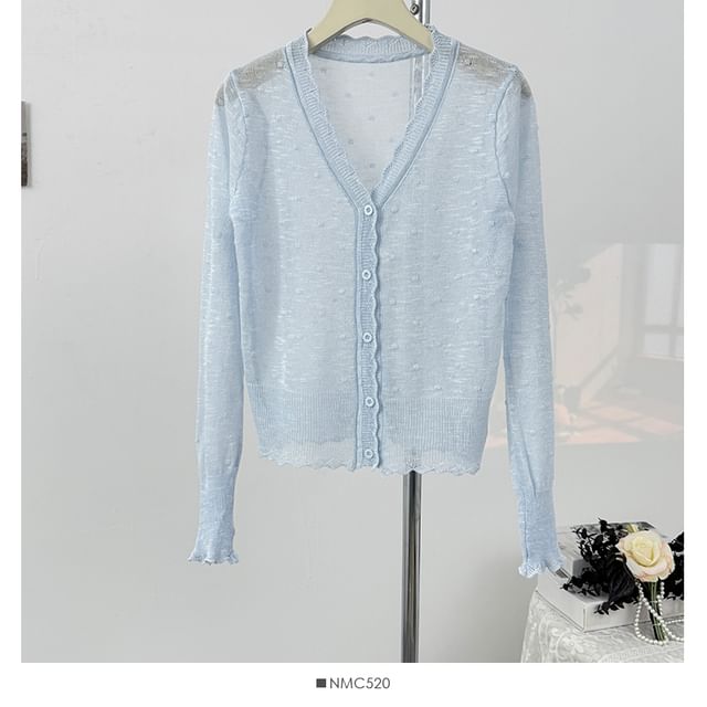 V-Neck Dotted Sheer Cardigan
