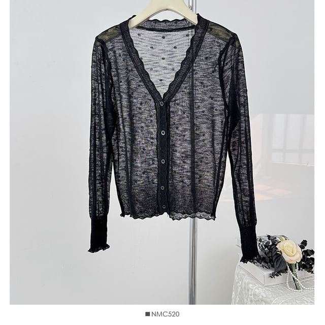 V-Neck Dotted Sheer Cardigan