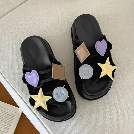 Platform Adhesive Strap Patch Slide Sandals