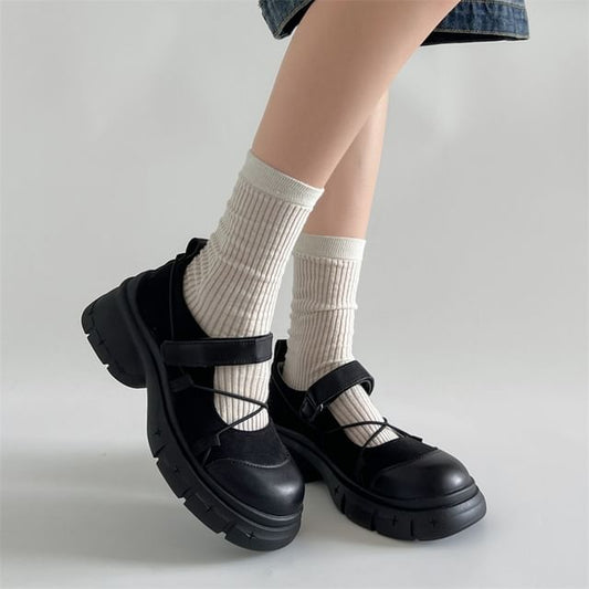 Platform Adhesive Strap Plain Mary Jane Shoes