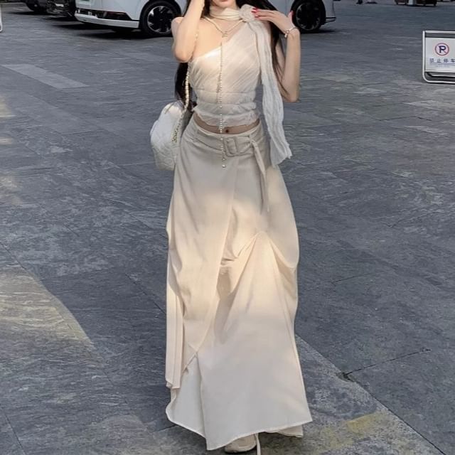 Asymmetrical Crop Top & Maxi Skirt Set - High Waist