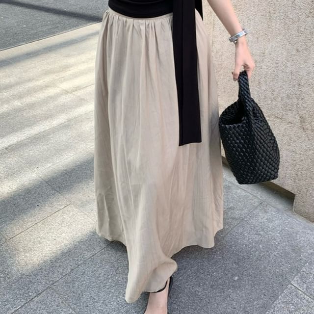 Cowl Neck Ruched Top & Maxi Skirt Set - High Rise