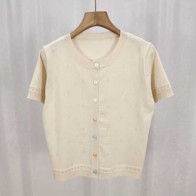 Short Sleeve Pointelle Knit Cardigan