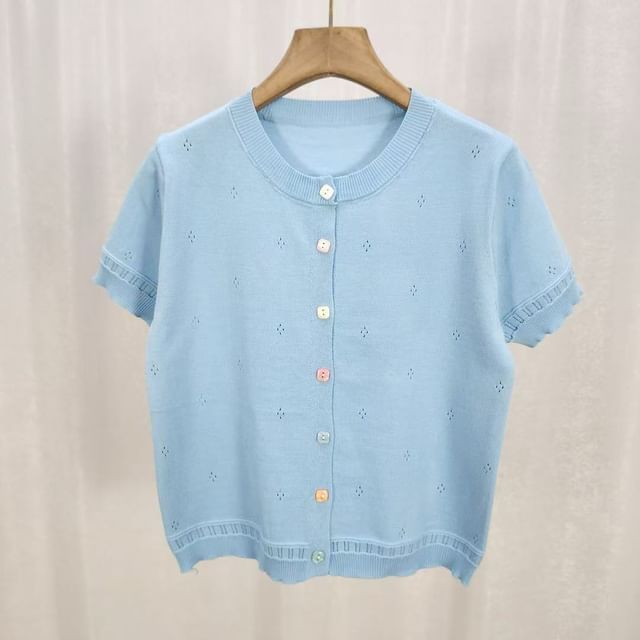 Short Sleeve Pointelle Knit Cardigan