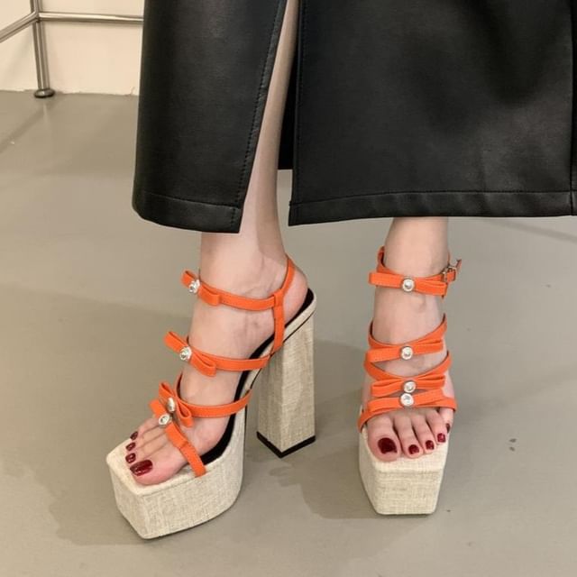 Block Heel Square Toe Slide Sandals