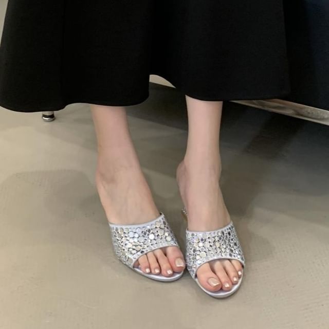 Kitten Heel Rhinestone Sandals