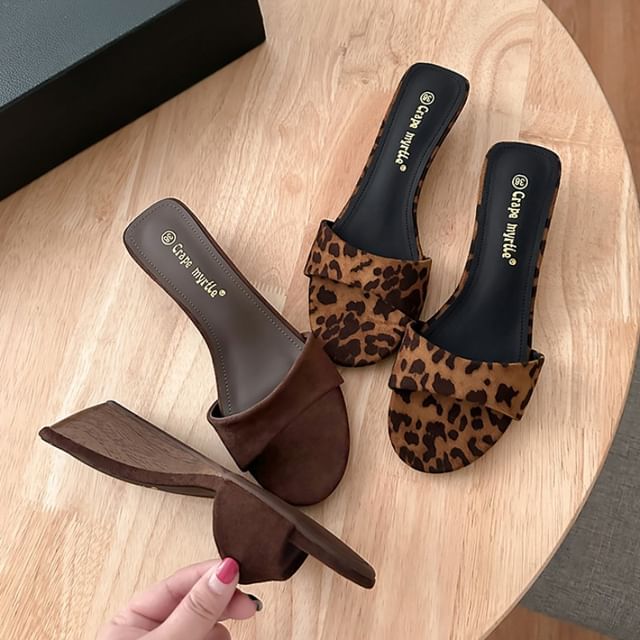 Wedge Heel Faux Leather Slide Sandals