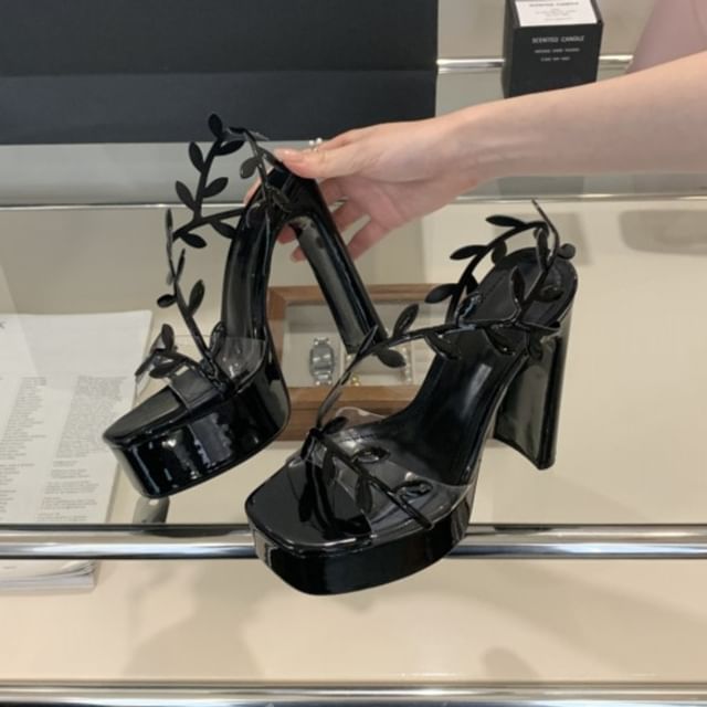 Block Heel Patent Platform Sandals