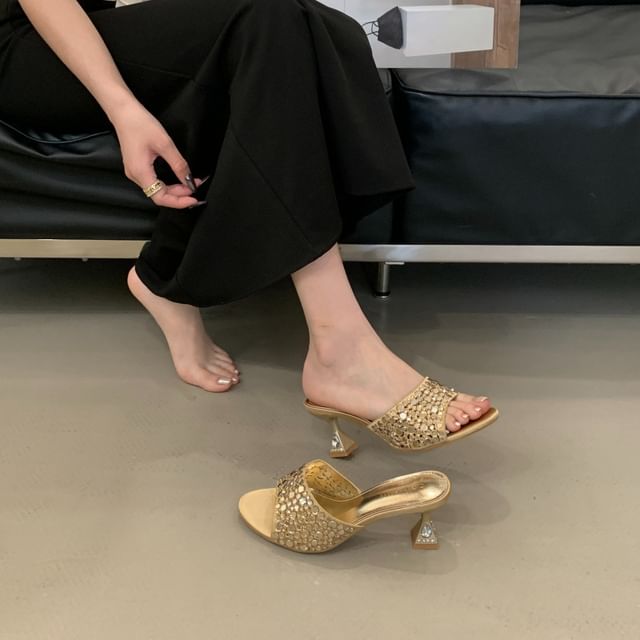 Kitten Heel Rhinestone Sandals