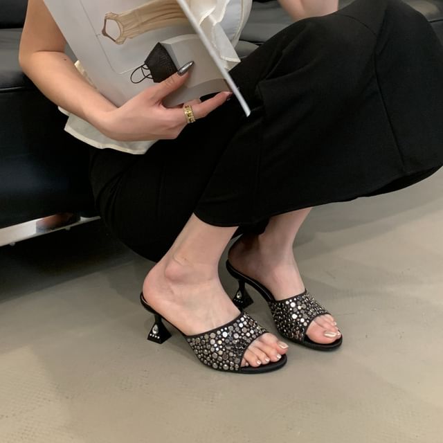 Kitten Heel Rhinestone Sandals