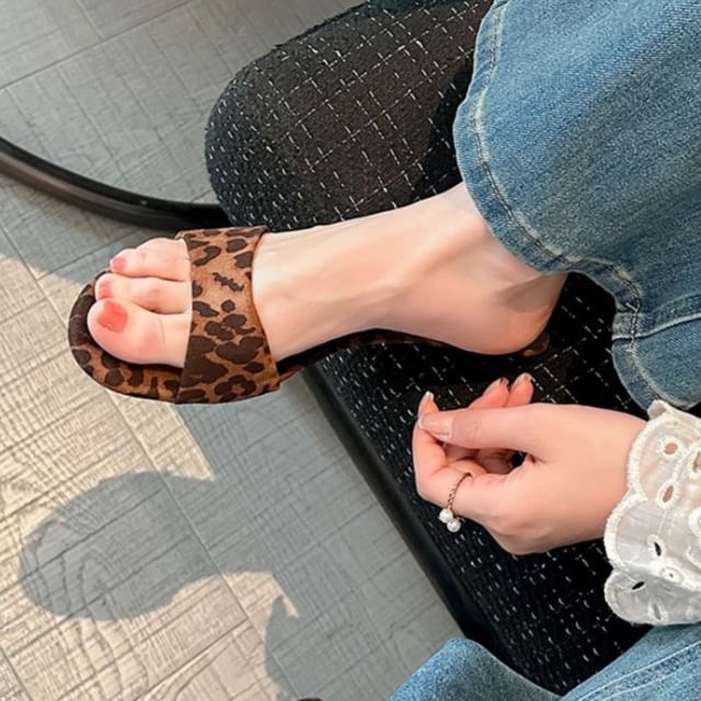 Wedge Heel Faux Leather Slide Sandals