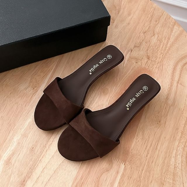 Wedge Heel Faux Leather Slide Sandals