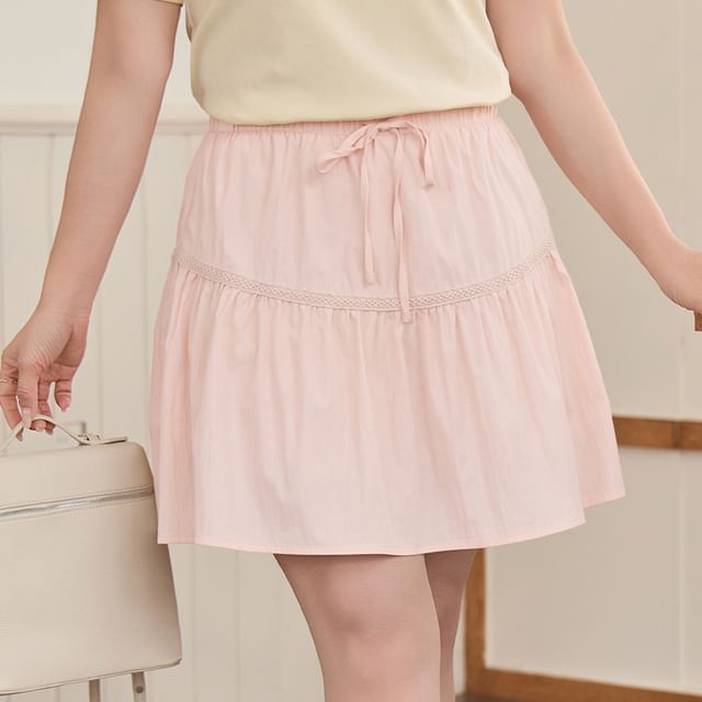 Lace-Trimmed Mini Skirt with High-Rise Waistline