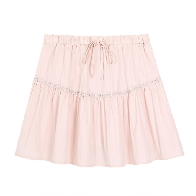 Lace-Trimmed Mini Skirt with High-Rise Waistline