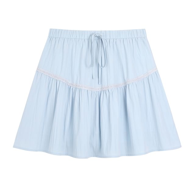 Lace-Trimmed Mini Skirt with High-Rise Waistline