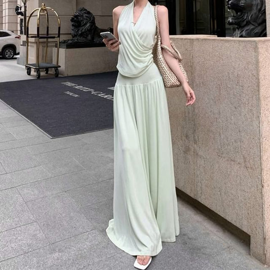 Halter Ruched Fitted Tank and High-Rise Maxi Skirt