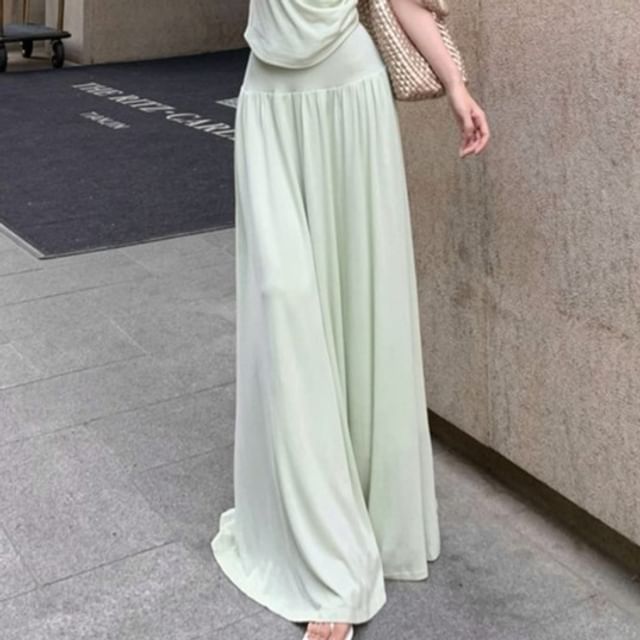 Halter Ruched Fitted Tank and High-Rise Maxi Skirt
