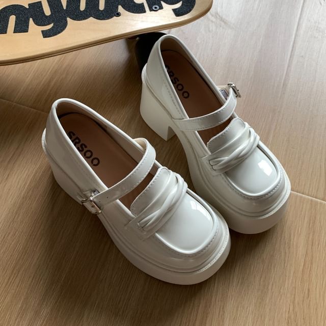 Platform Plain Patent Leather Mary Jane Loafers