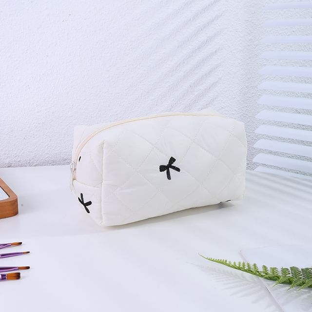 Bow Embroidered Fabric Makeup Bag