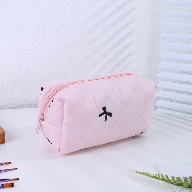 Bow Embroidered Fabric Makeup Bag