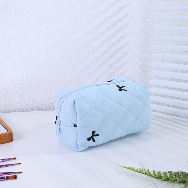 Bow Embroidered Fabric Makeup Bag