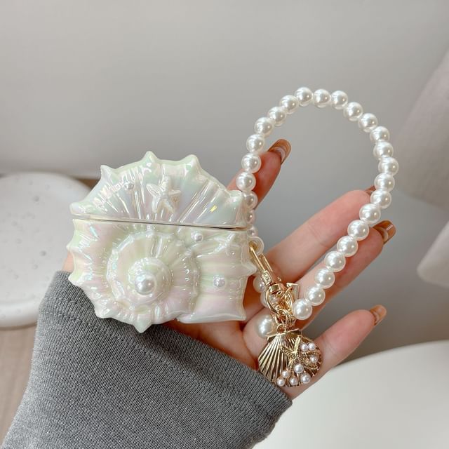 Shell AirPods Earphone Case Skin / Faux Pearl Strap / Set