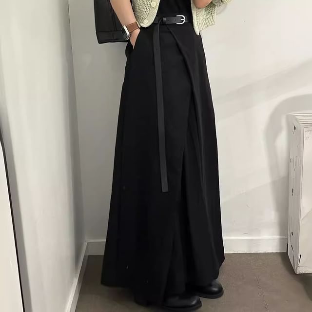 Plain Maxi A-Line Skirt - High Waist